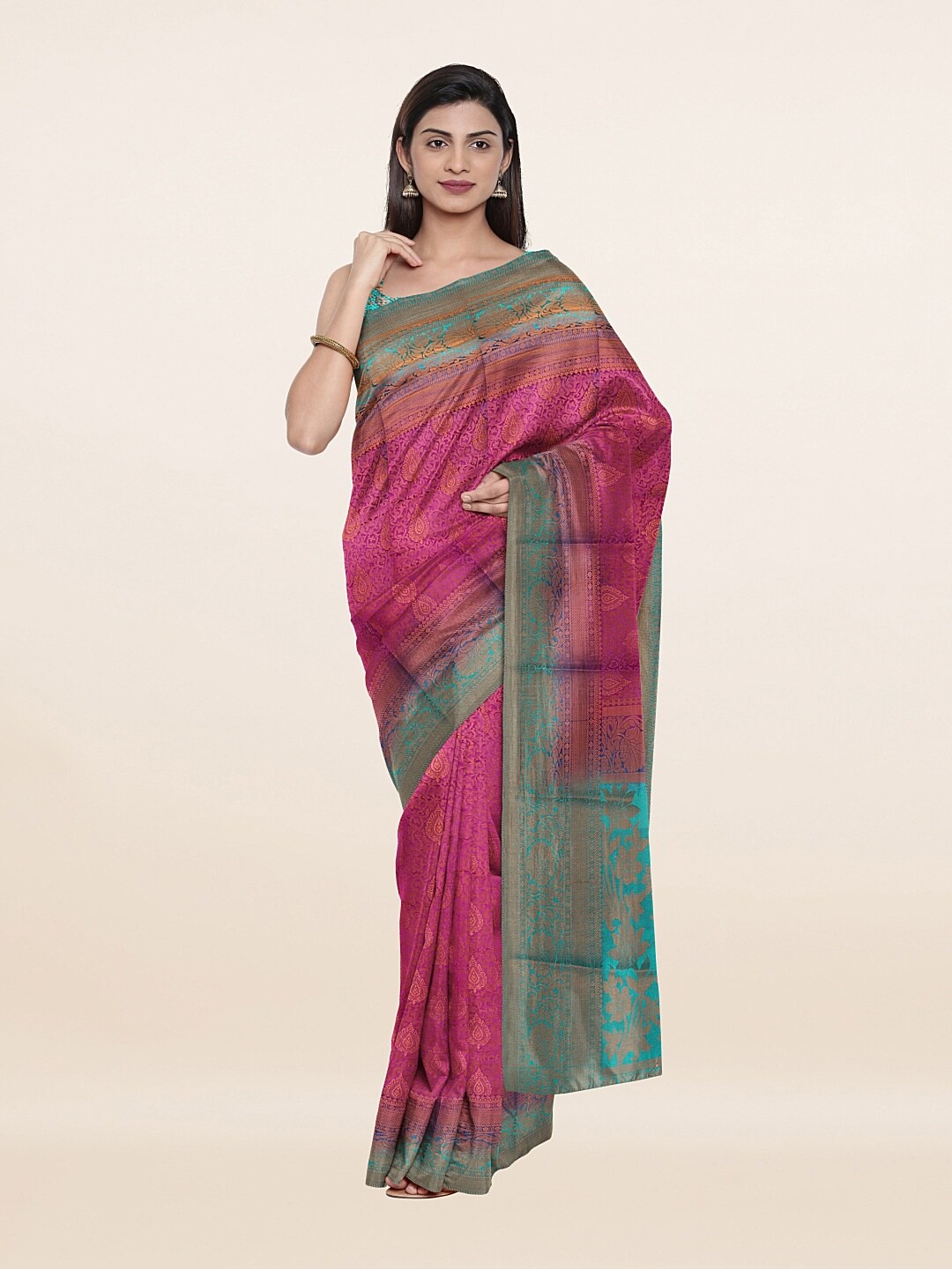 

Pothys Pink & Golden Art Silk Saree