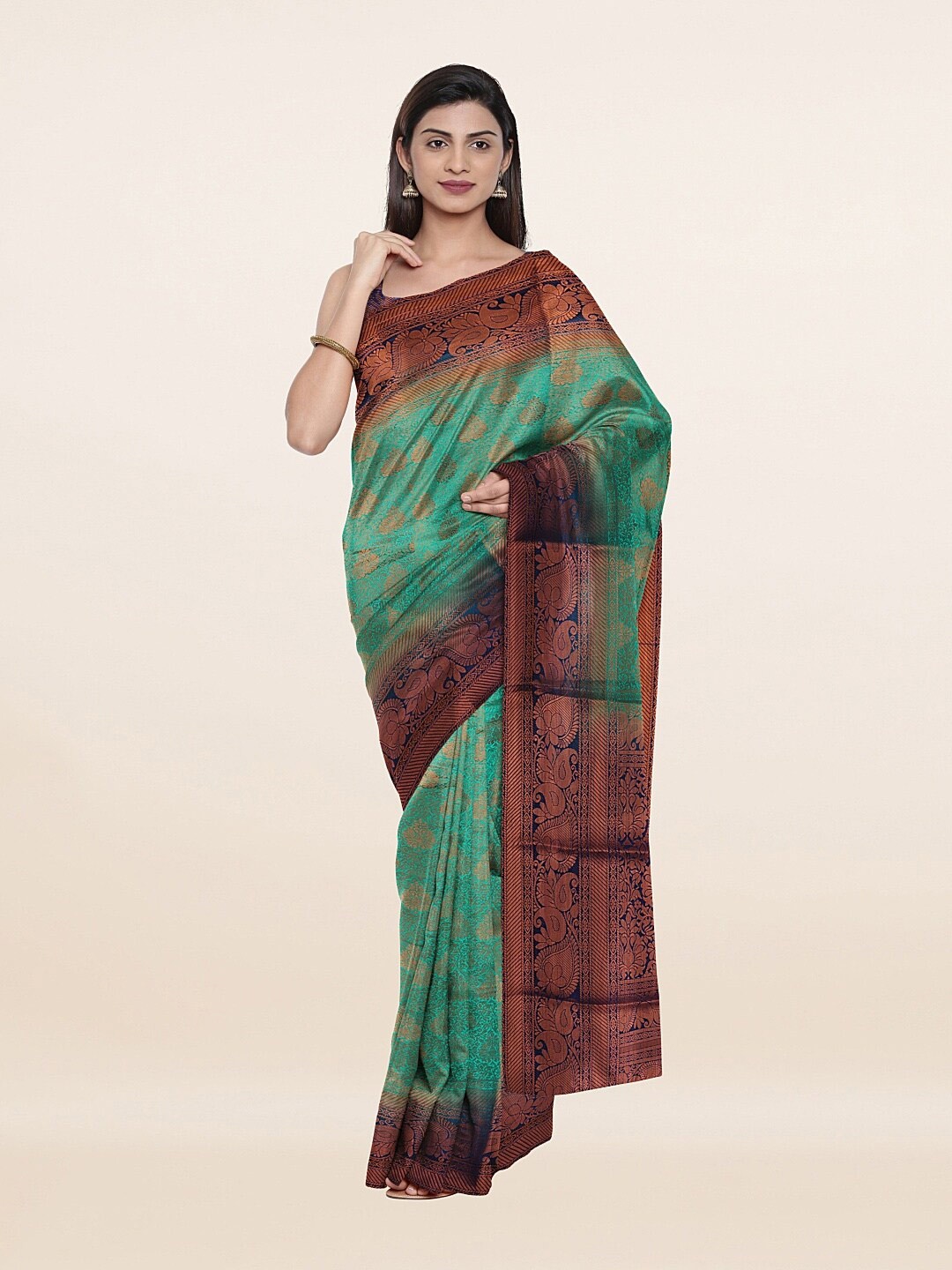 

Pothys Green & Golden Floral Art Silk Saree