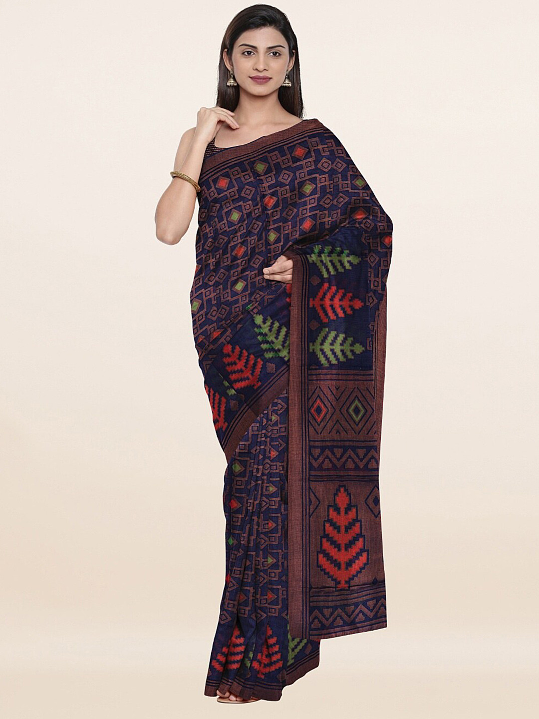 

Pothys Navy Blue & Orange Printed Saree