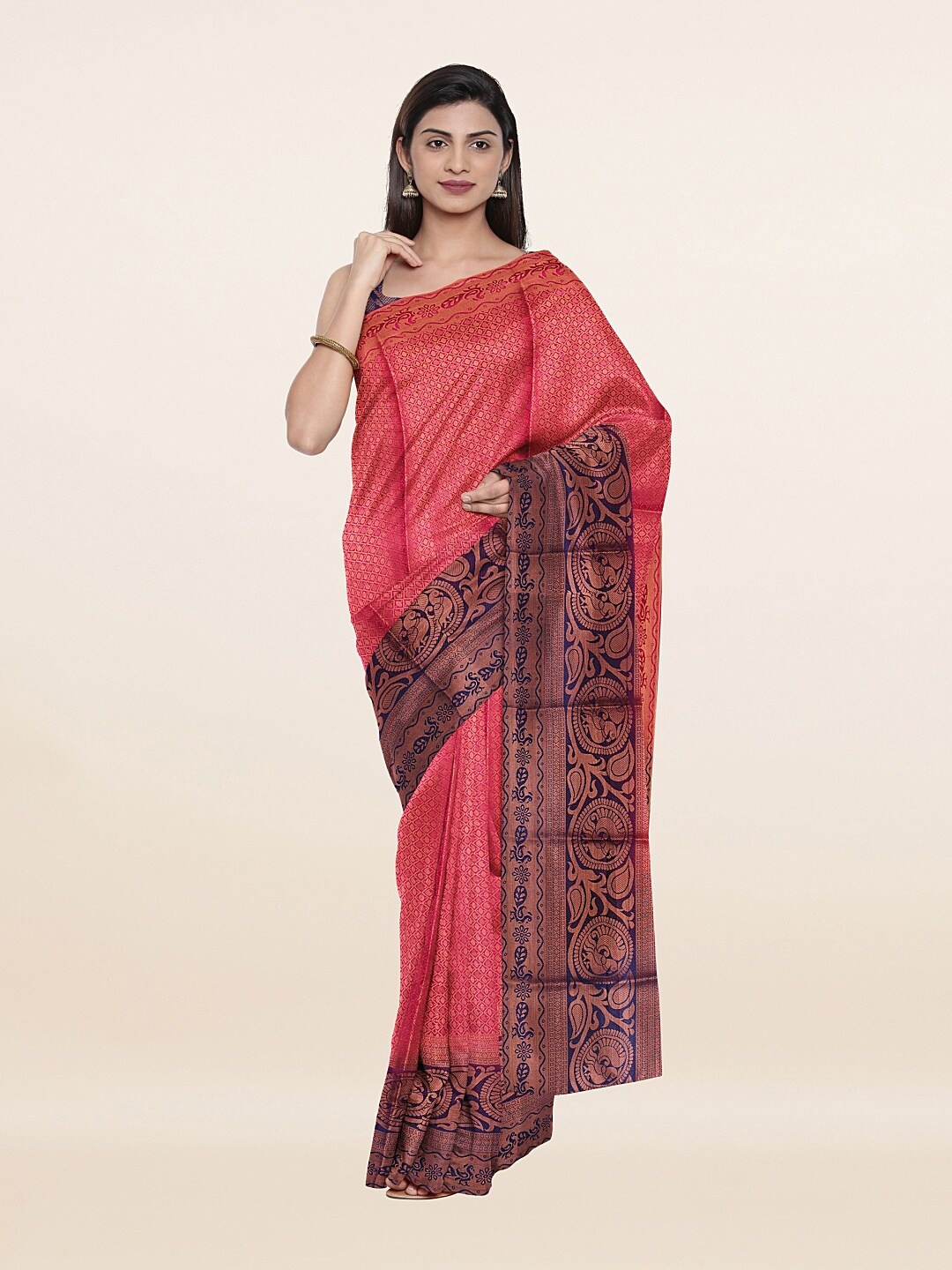 

Pothys Pink & Navy Blue Woven Design Zari Art Silk Saree
