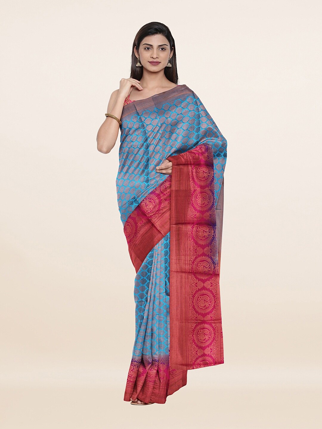 

Pothys Blue & Pink Ethnic Motifs Zari Art Silk Saree