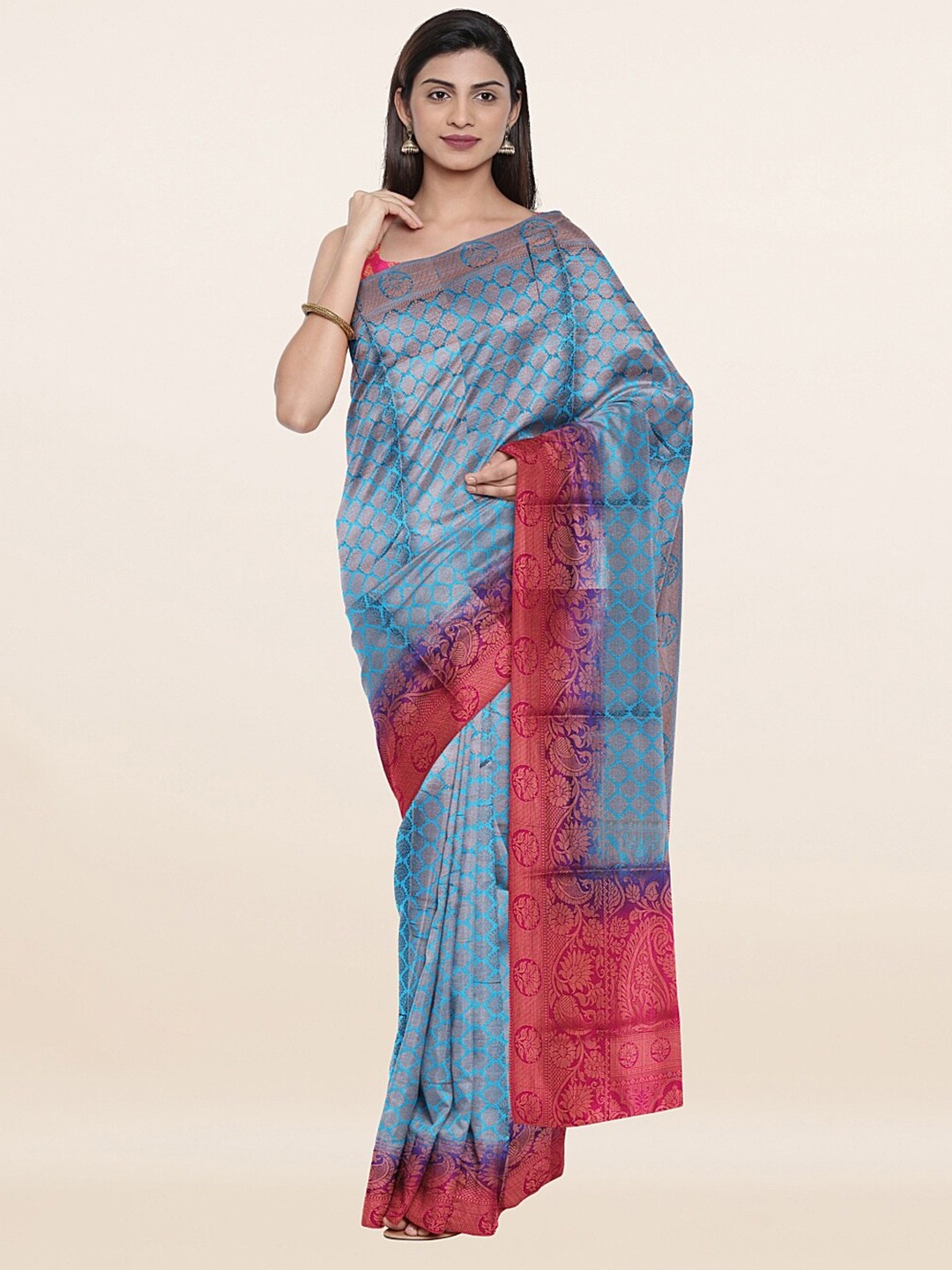 

Pothys Blue & Gold-Toned Woven Design Zari Art Silk Saree