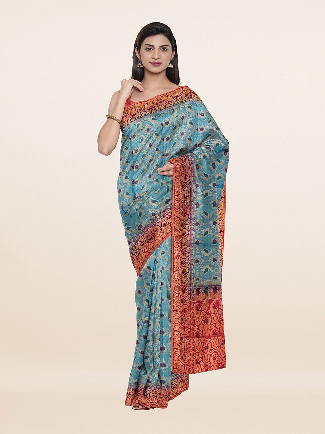 

Pothys Blue & Magenta Ethnic Motifs Zari Art Silk Saree