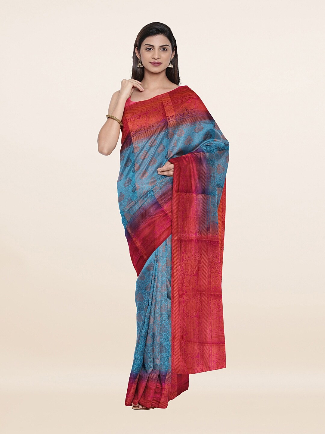 

Pothys Blue & Magenta Woven Design Zari Art Silk Saree