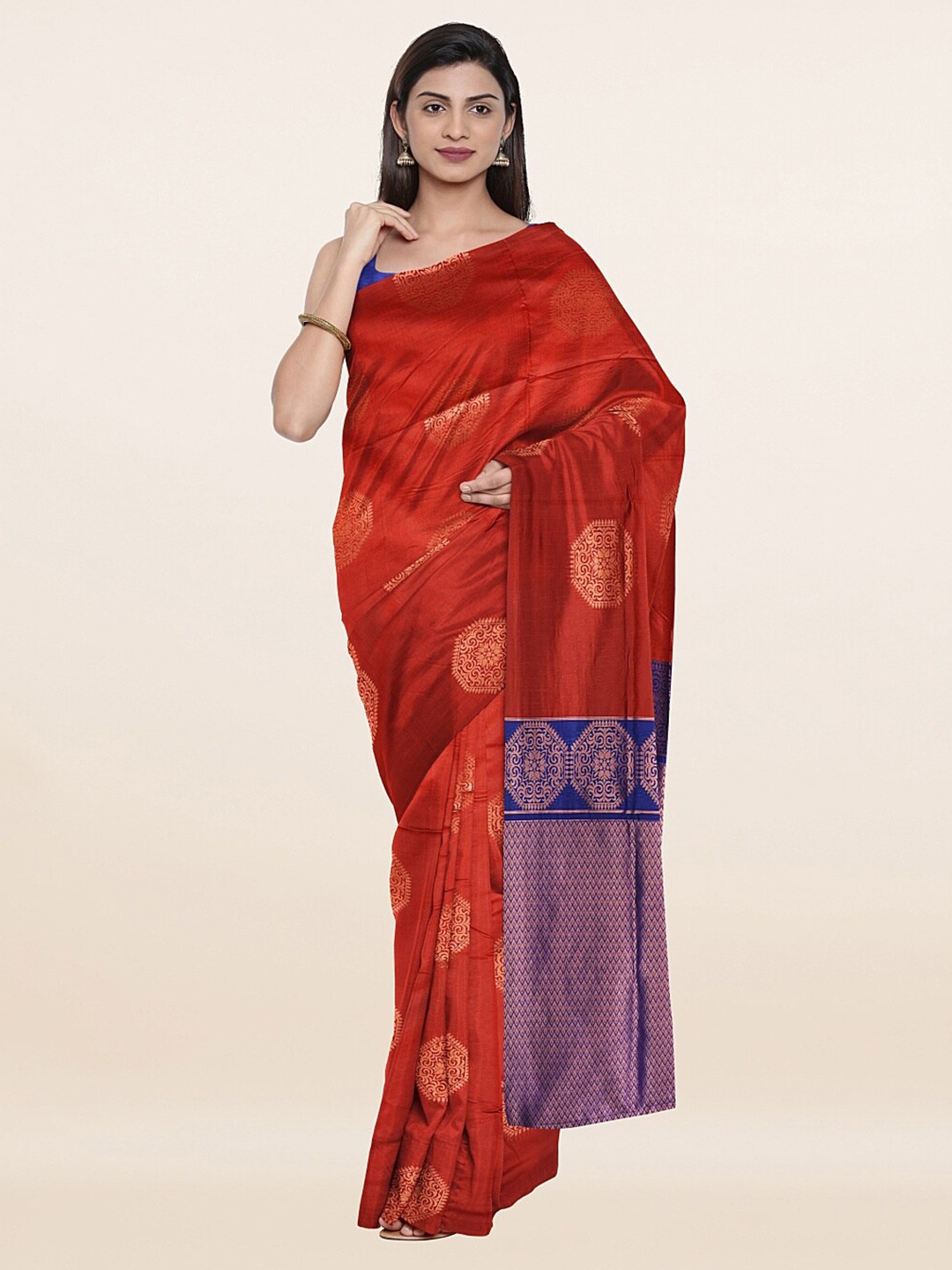 

Pothys Rust & Purple Ethnic Motifs Zari Saree