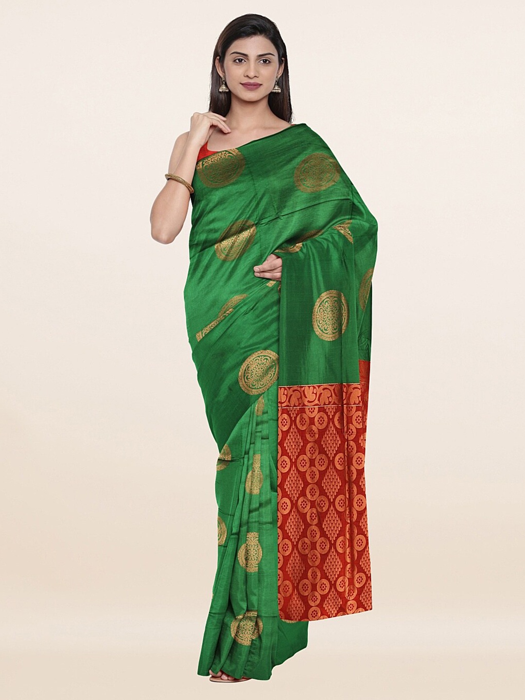 

Pothys Green & Red Woven Design Zari Saree