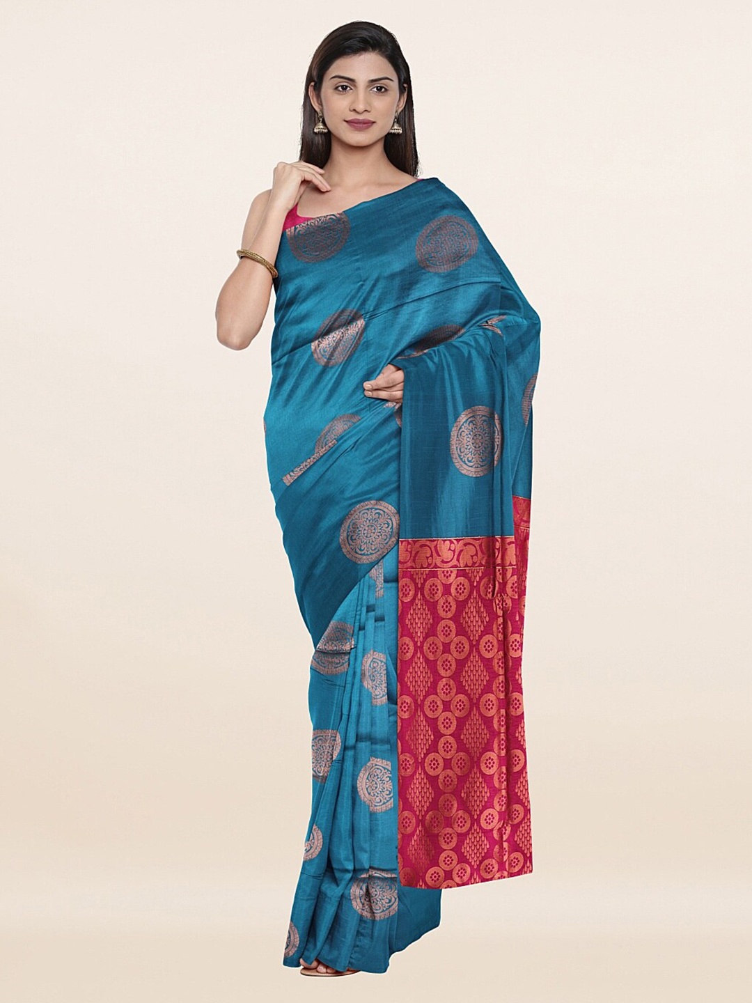 

Pothys Blue & Magenta Woven Design Zari Saree