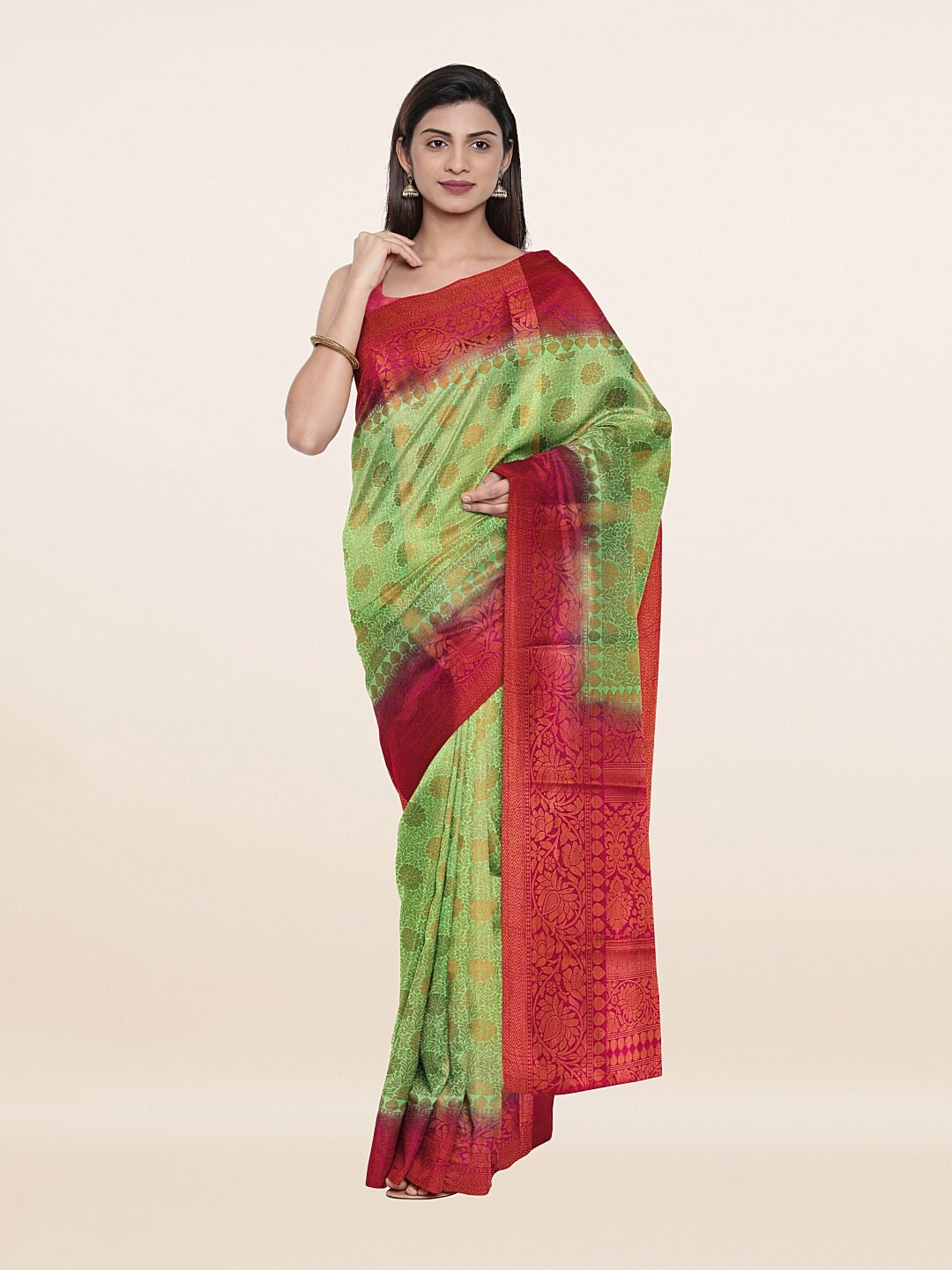 

Pothys Green & Pink Woven Design Banaras Art Silk Saree