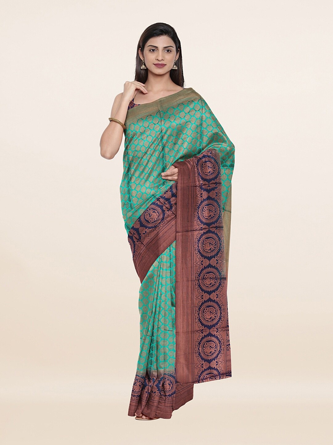 

Pothys Sea Green & Navy Blue Woven Design Art Silk Saree