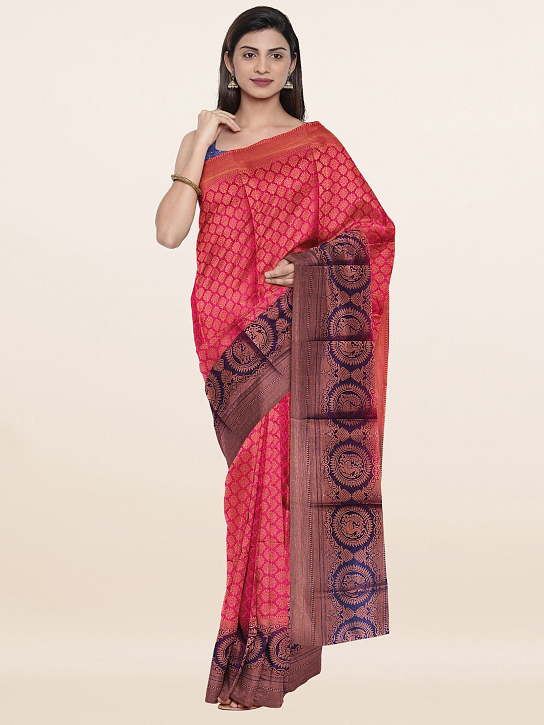 

Pothys Magenta & Blue Ethnic Motifs Art Silk Banarasi Saree