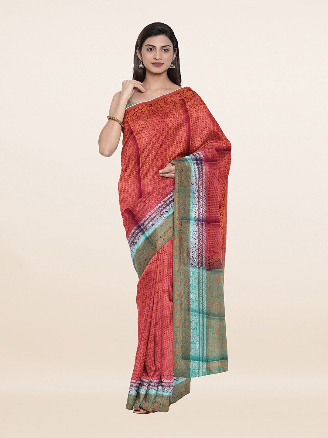 

Pothys Purple & Sea Green Ethnic Motifs Zari Art Silk Banarasi Saree