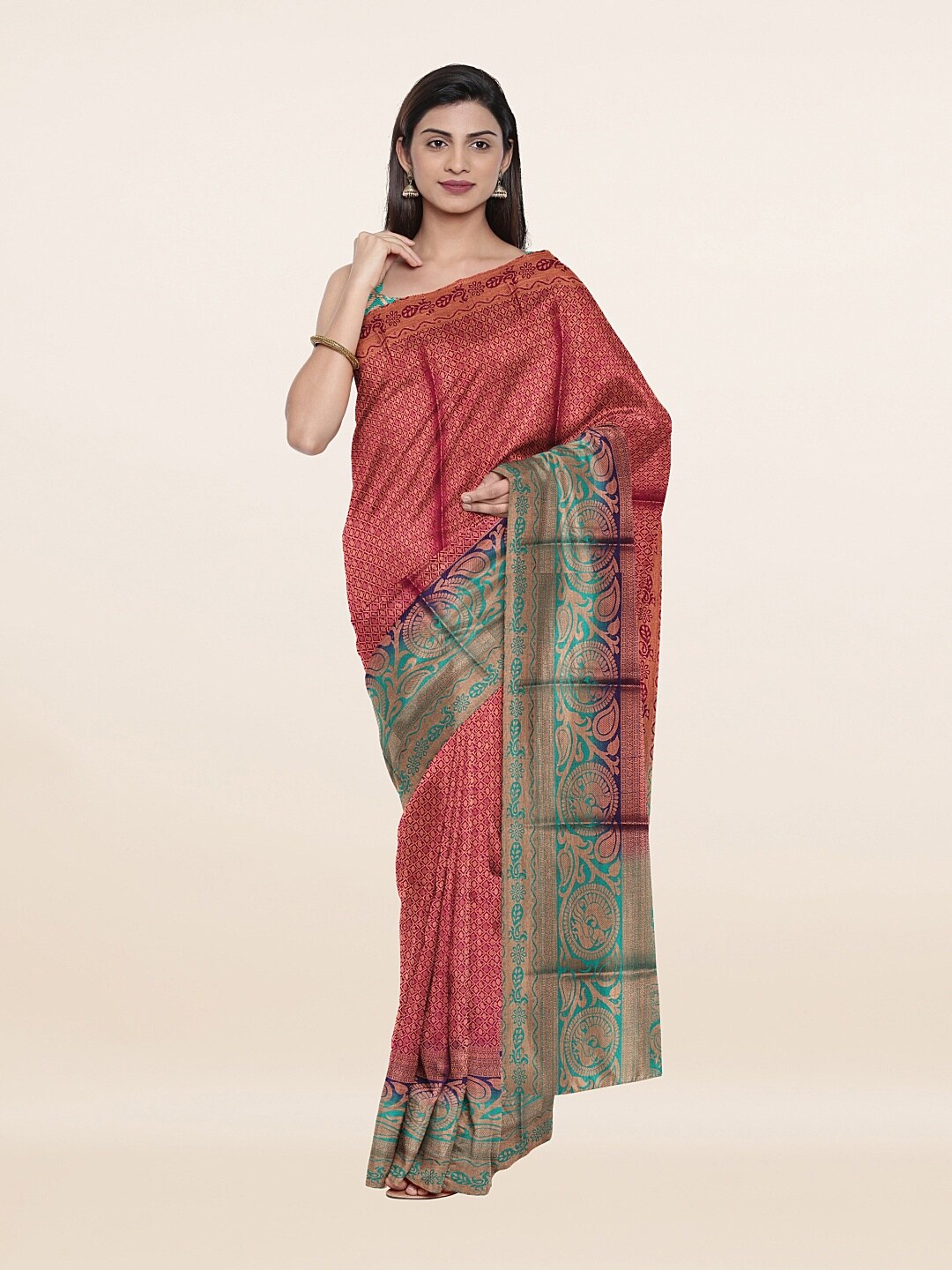 

Pothys Purple & Blue Ethnic Motifs Art Silk Banarasi Saree