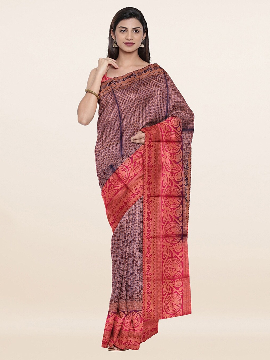 

Pothys Blue & Magenta Woven Design Zari Art Silk Saree