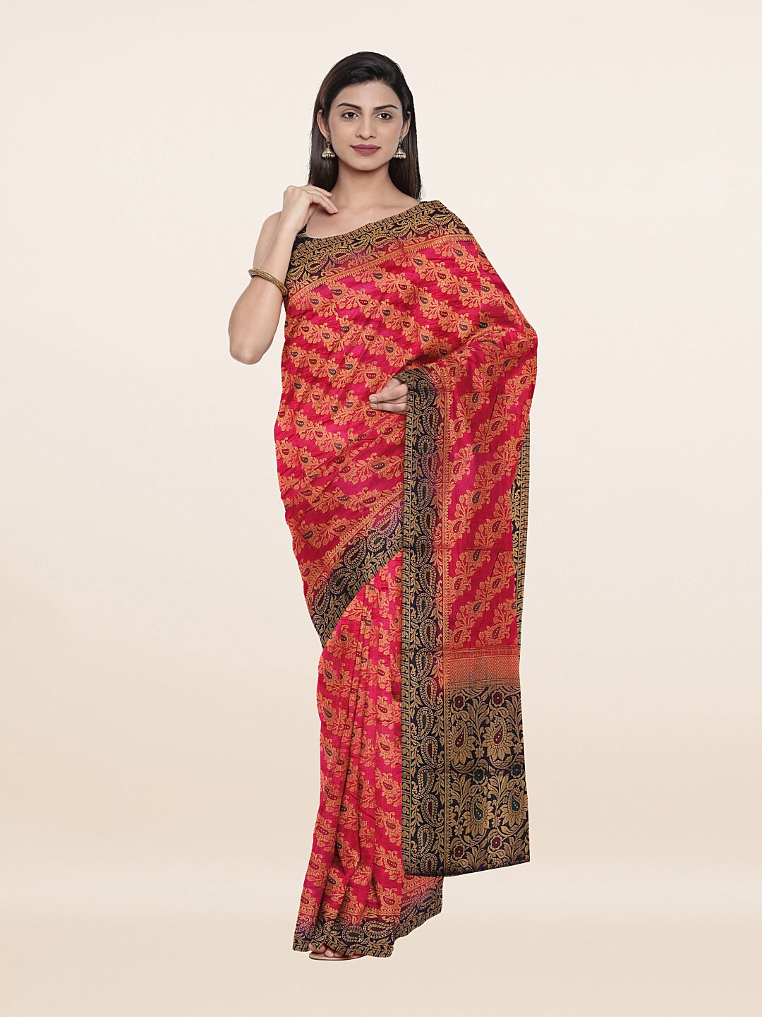 

Pothys Magenta & Navy Blue Woven Design Banaras Art Silk Saree