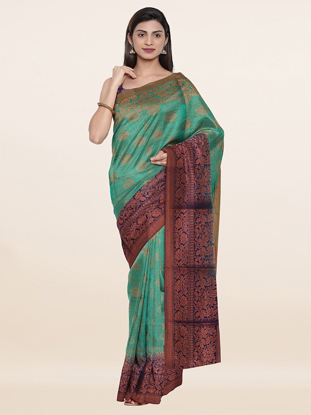 

Pothys Sea Green & Navy Blue Woven Design Banaras Art Silk Saree