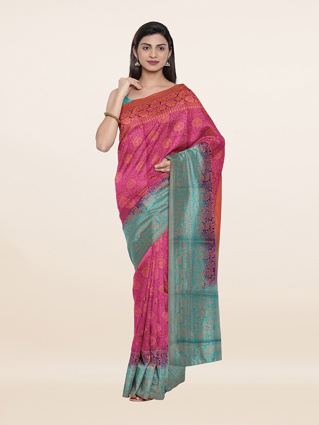 

Pothys Lavender & Sea Green Ethnic Motifs Zari Art Silk Banarasi Saree