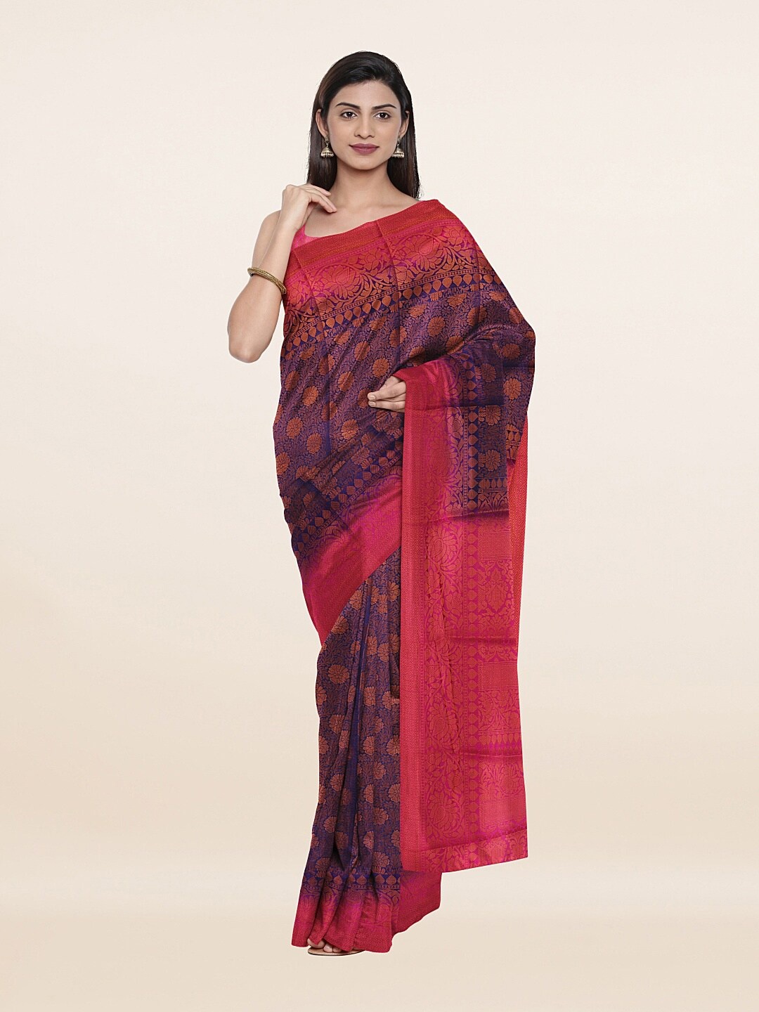 

Pothys Blue & Pink Floral Zari Art Silk Saree