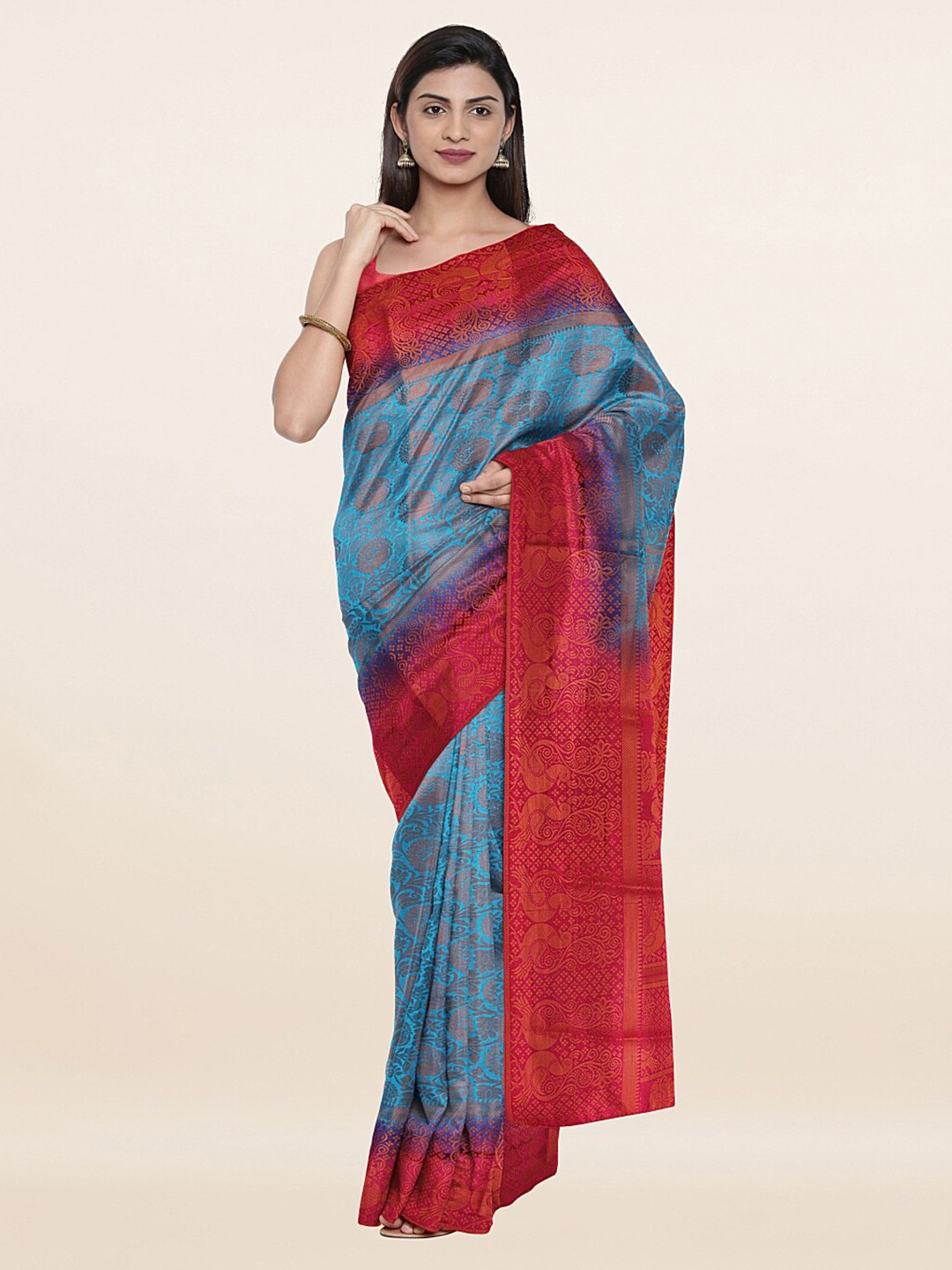 

Pothys Blue & Gold-Toned Woven Design Zari Art Silk Saree
