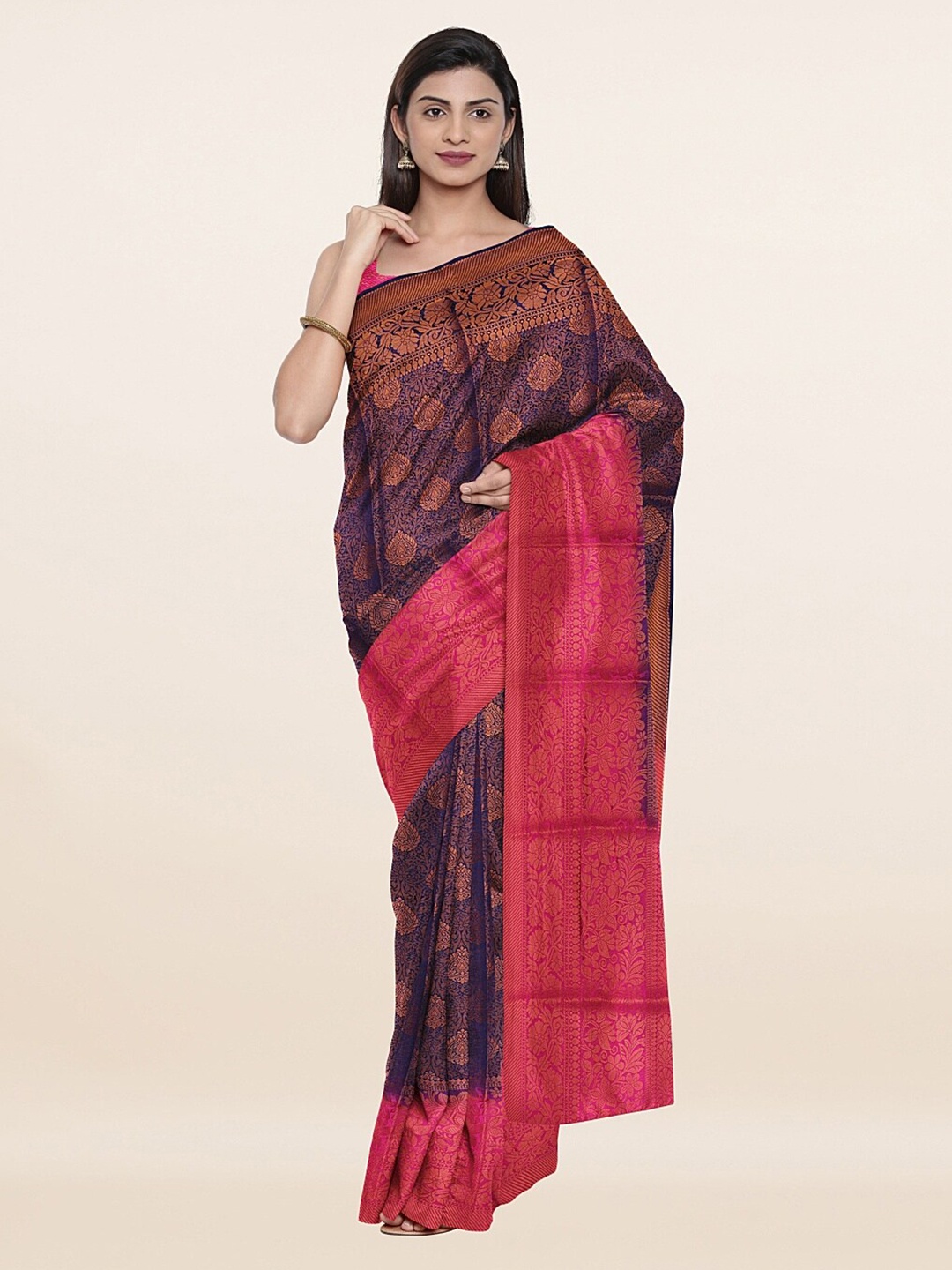 

Pothys Blue & Pink Ethnic Motifs Zari Art Silk Banarasi Saree