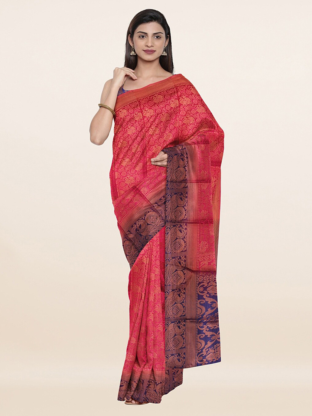 

Pothys Pink & Navy Blue Woven Design Zari Art Silk Saree