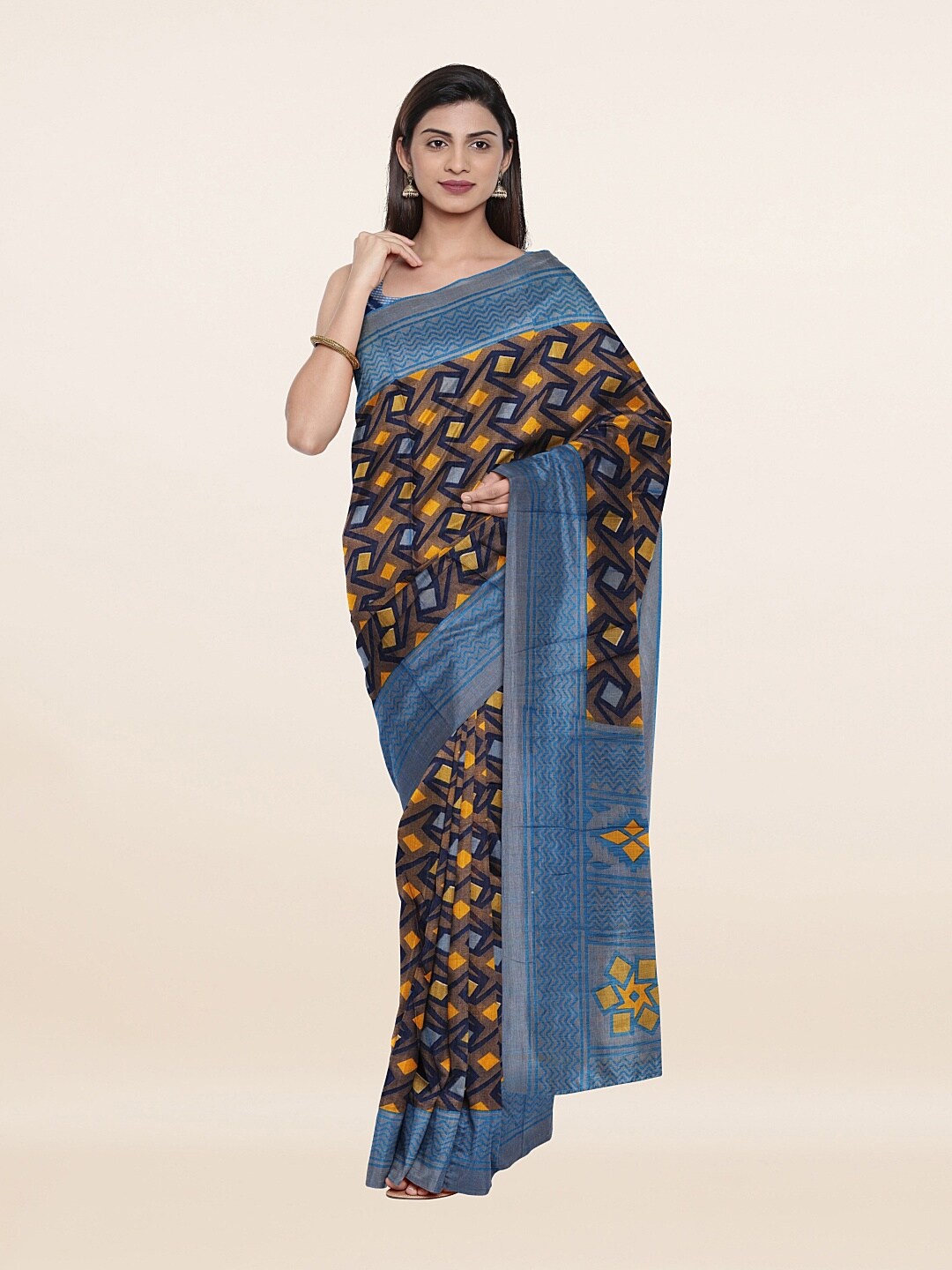 

Pothys Blue & Yellow Printed Saree