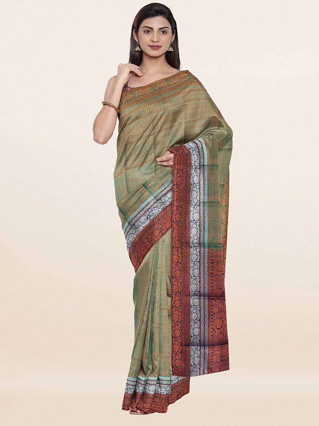 

Pothys Green & Navy Blue Ethnic Motifs Zari Art Silk Banarasi Saree