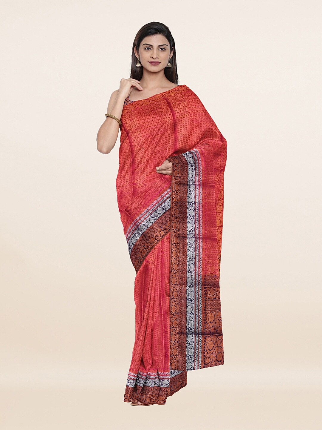 

Pothys Pink & Navy Blue Woven Design Zari Art Silk Saree