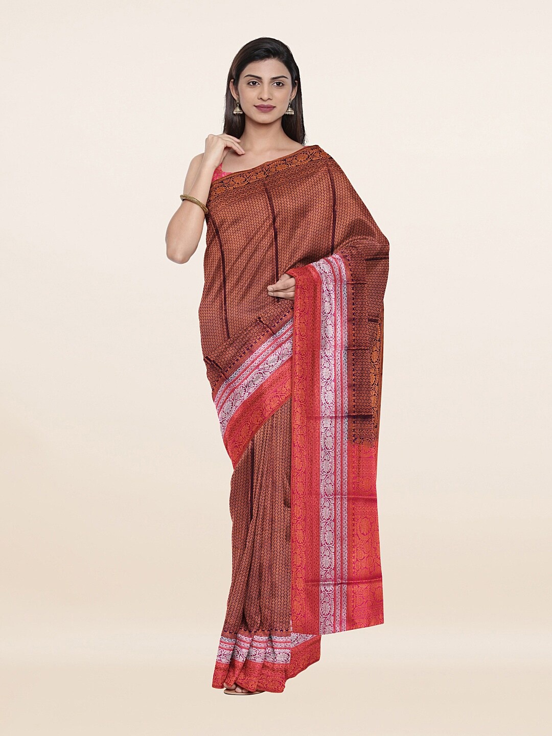

Pothys Blue & Red Woven Design Zari Art Silk Saree