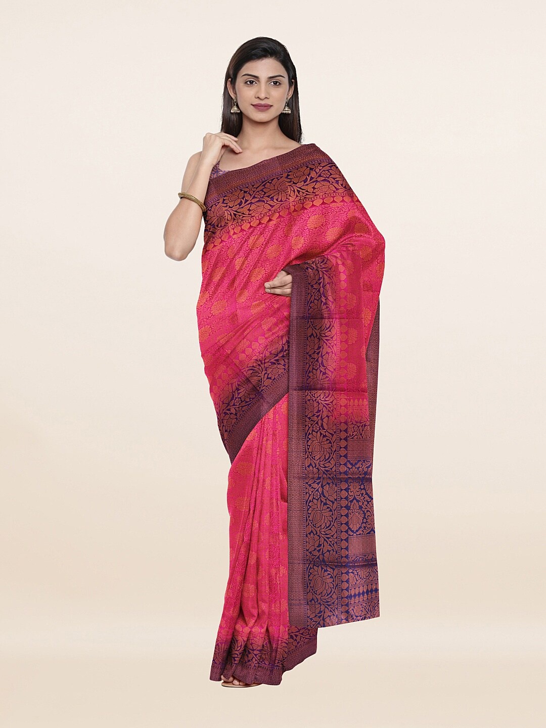 

Pothys Magenta & Blue Floral Zari Art Silk Saree