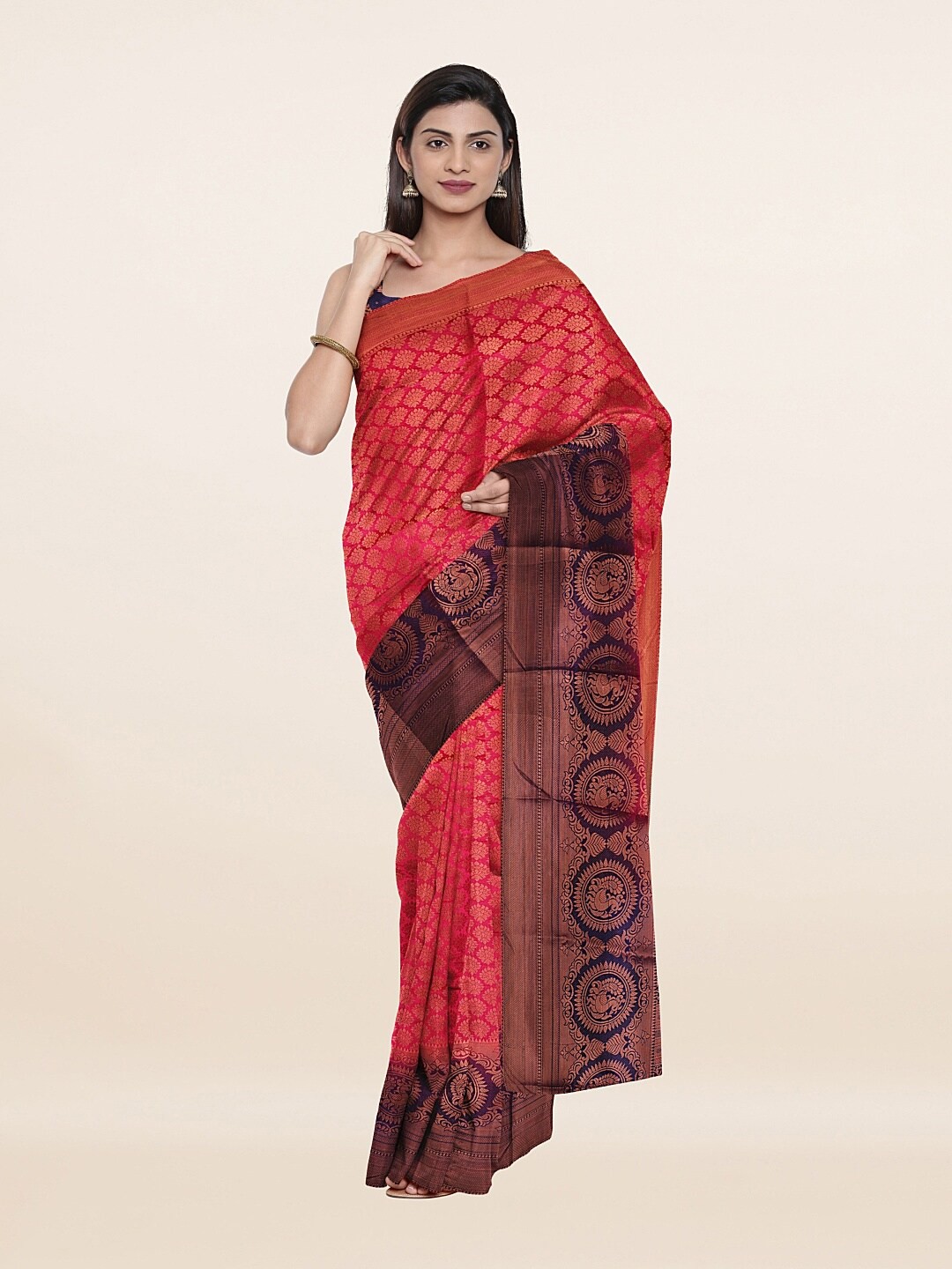 

Pothys Magenta & Navy Blue Woven Design Art Silk Banarasi Saree
