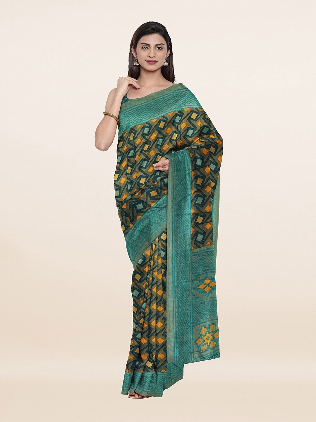 

Pothys Green & Yellow Printed Saree