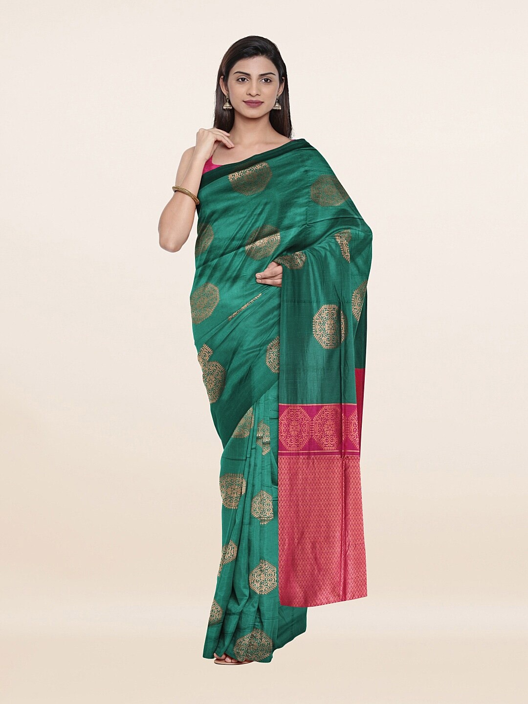 

Pothys Green & Magenta Woven Design Zari Saree