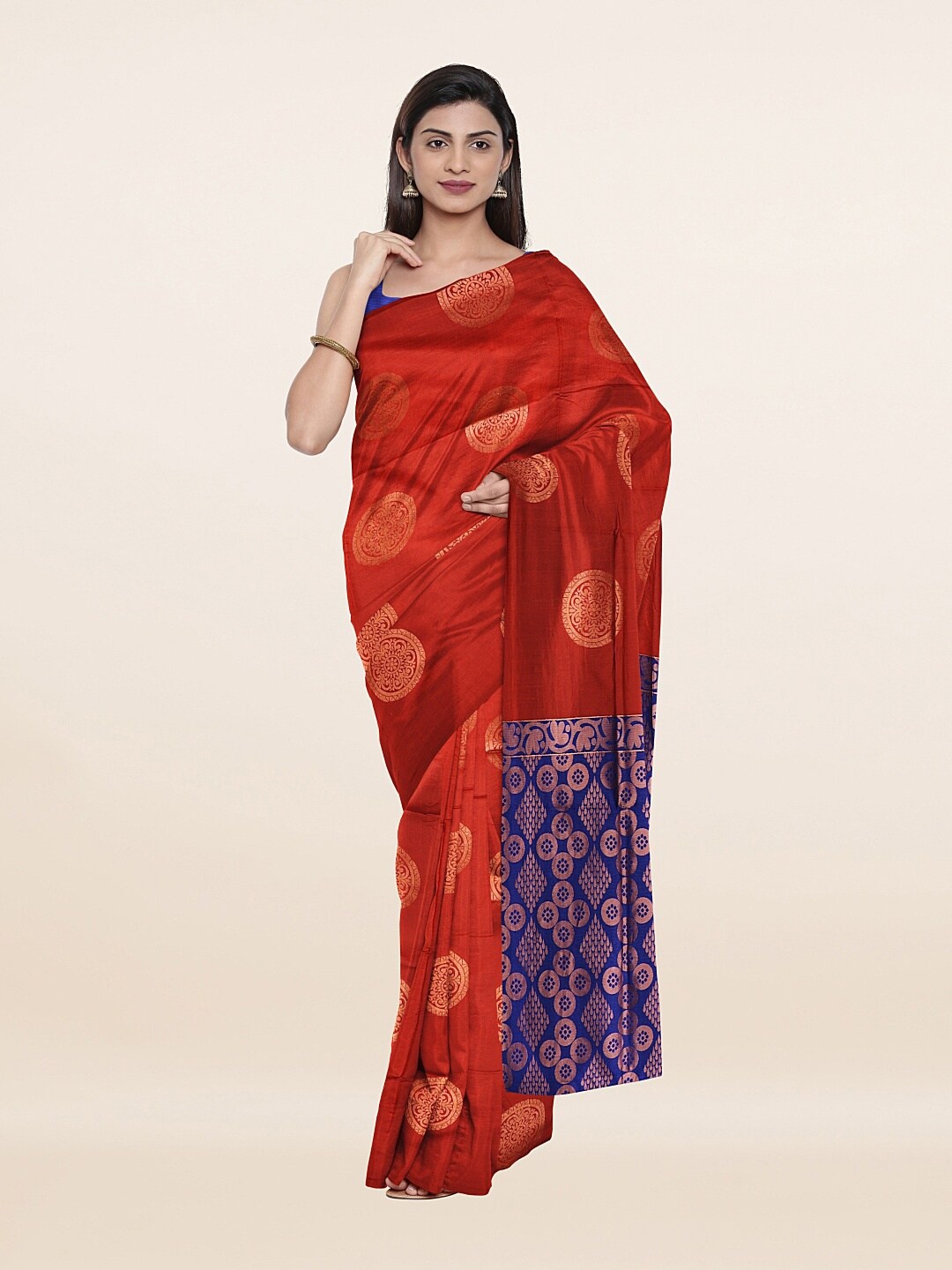 

Pothys Rust & Blue Woven Design Zari Saree