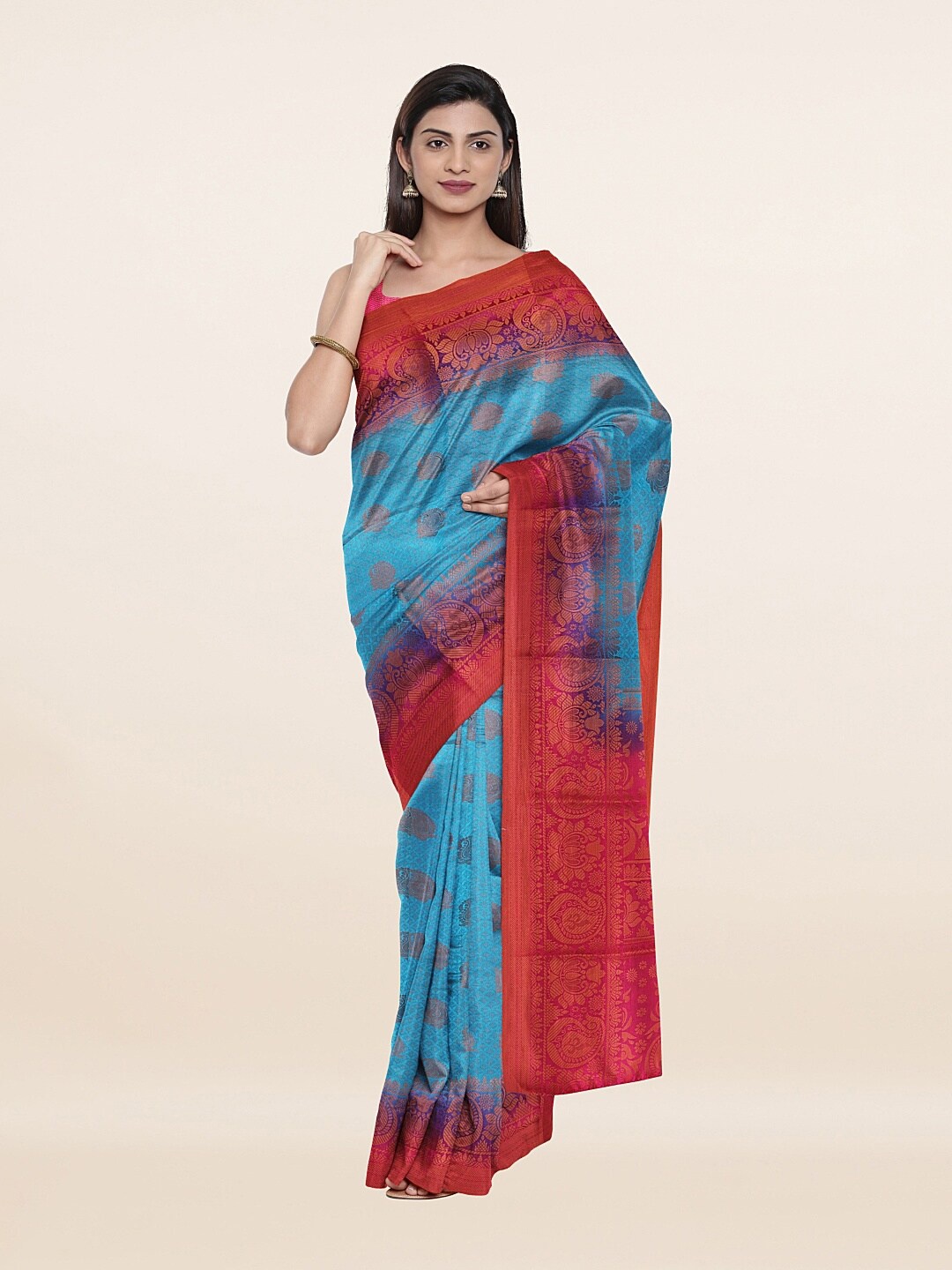 

Pothys Blue & Pink Paisley Zari Art Silk Banarasi Saree