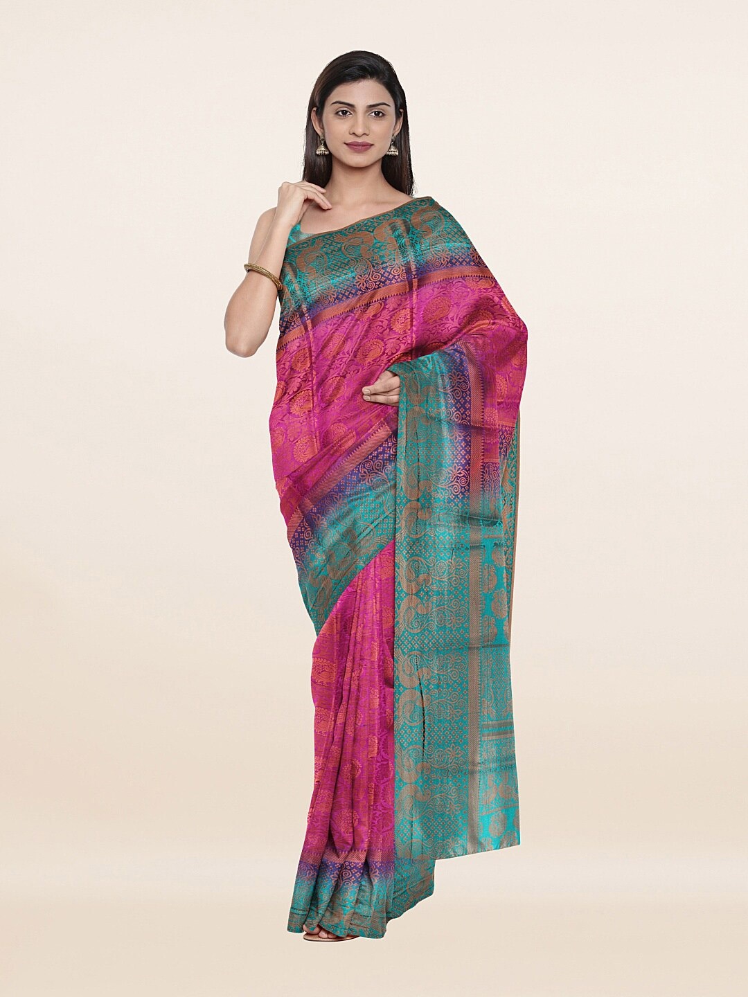 

Pothys Pink & Blue Woven Design Zari Art Silk Saree