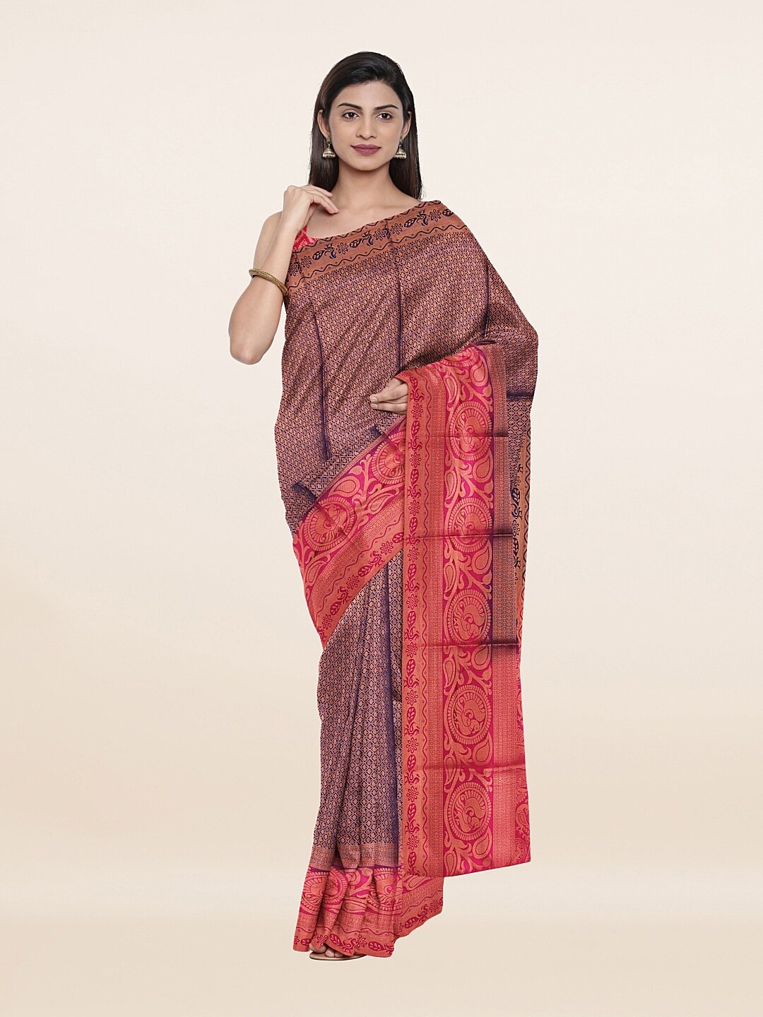 

Pothys Blue & Pink Woven Design Art Silk Banarasi Saree