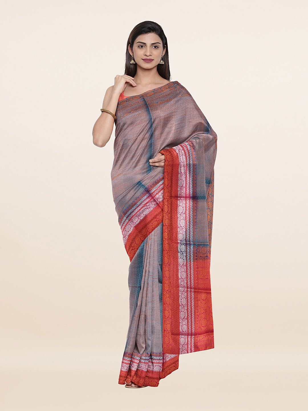 

Pothys Blue & Red Woven Design Zari Art Silk Saree