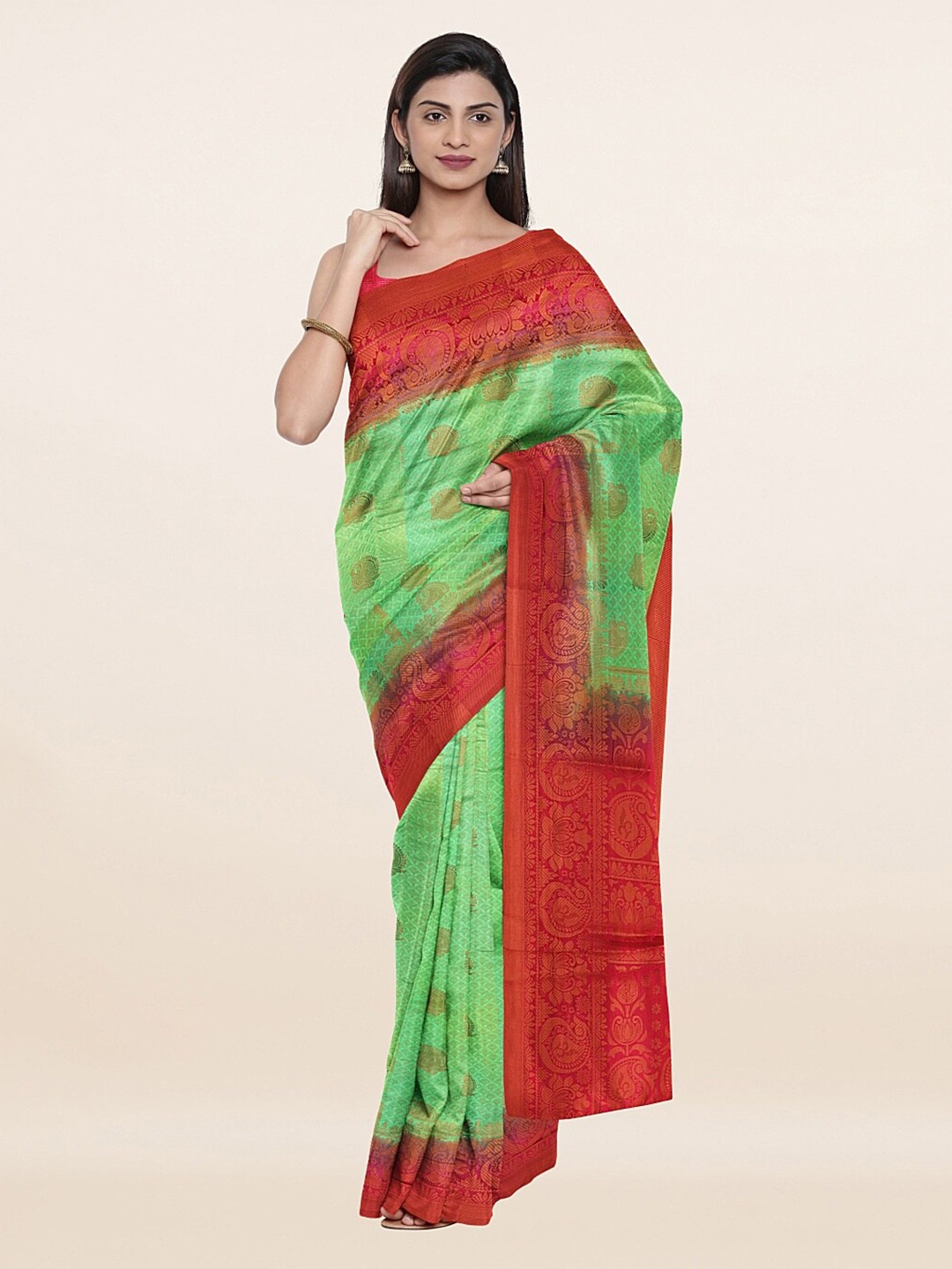 

Pothys Green & Magenta Ethnic Motifs Zari Art Silk Banarasi Saree