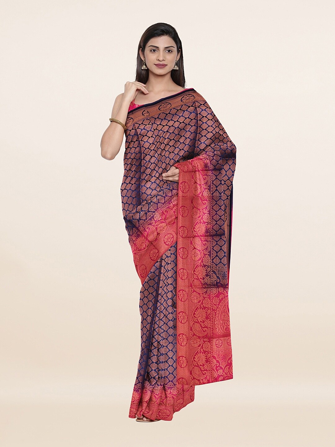 

Pothys Blue & Magenta Woven Design Art Silk Banaras Saree