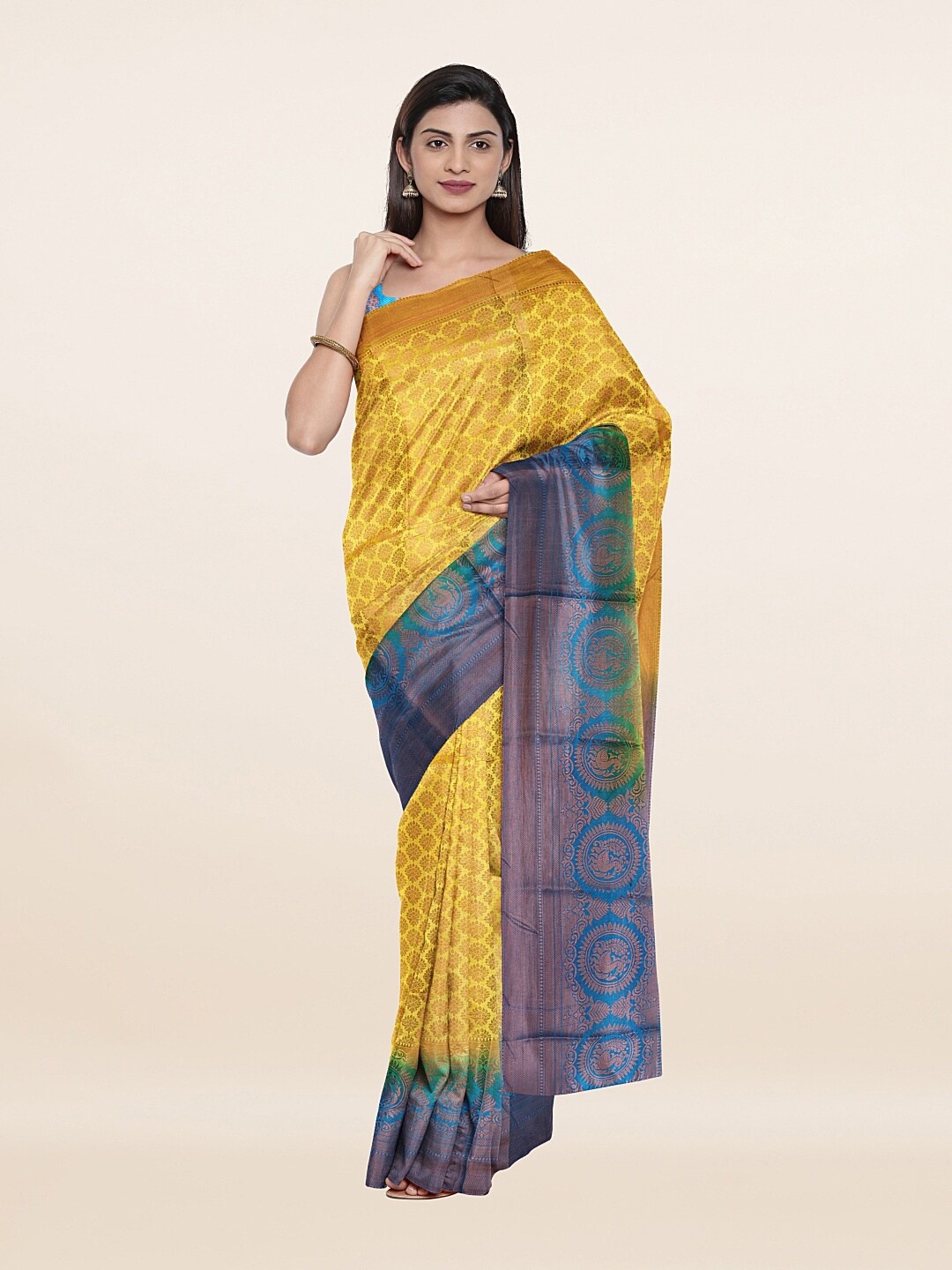 

Pothys Yellow & Blue Woven Design Zari Art Silk Saree