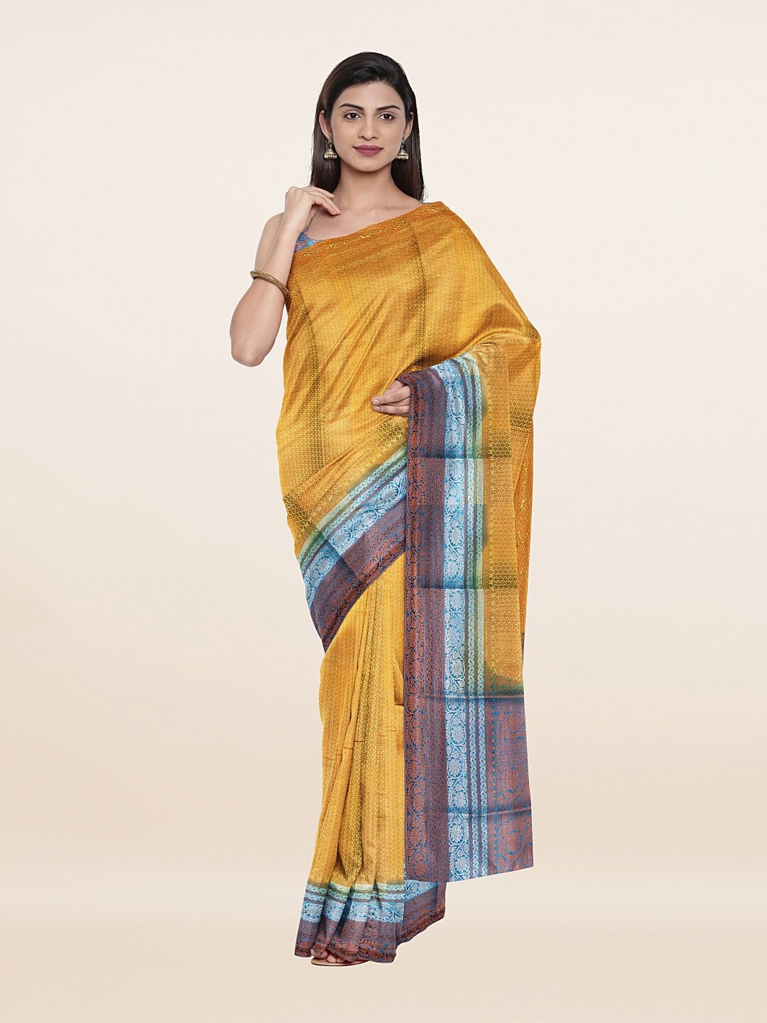 

Pothys Yellow & Blue Woven Design Zari Art Silk Saree