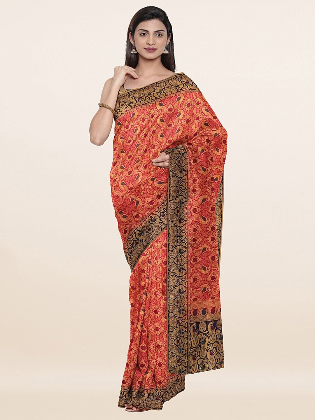 

Pothys Pink & Navy Blue Woven Design Banaras Art Silk Saree