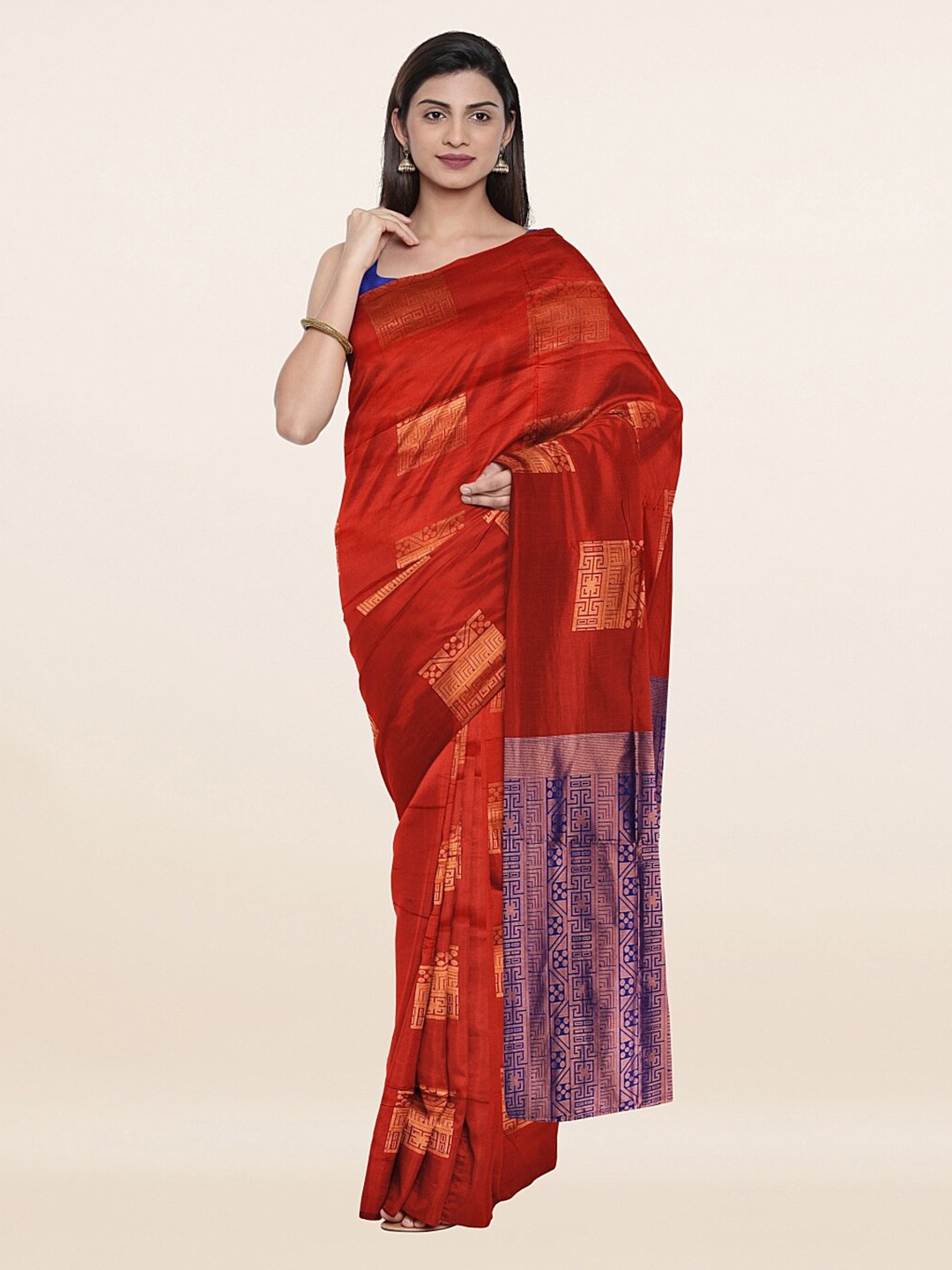 

Pothys Rust & Gold-Toned Woven Design Zari Saree