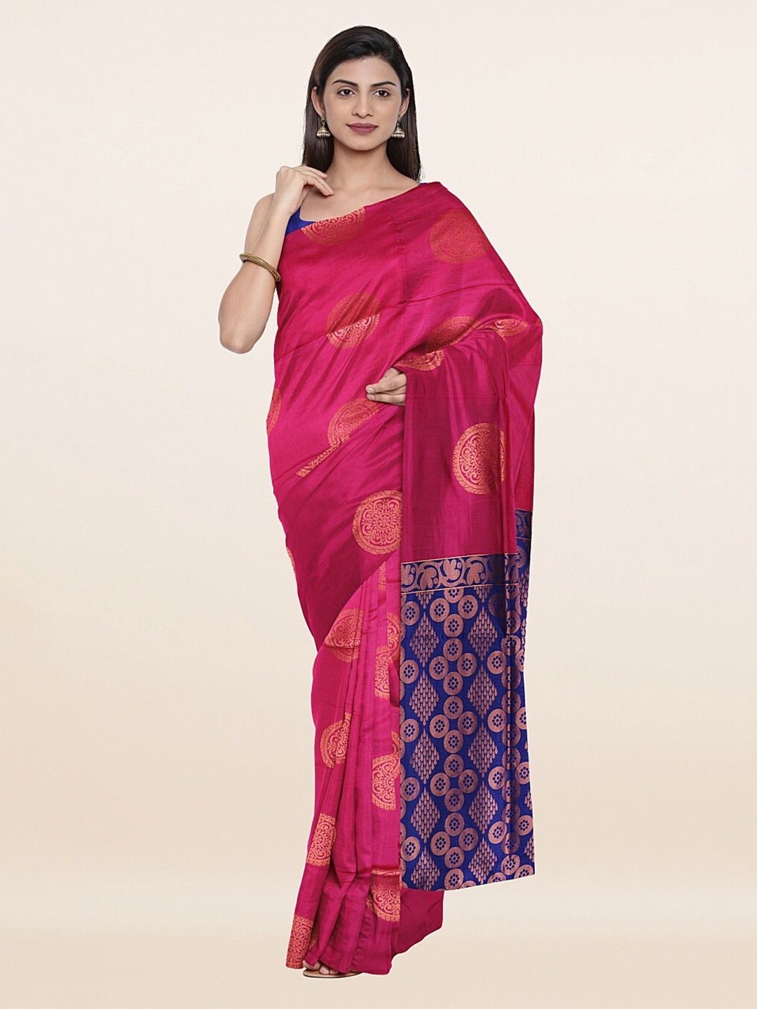 

Pothys Magenta & Blue Ethnic Motifs Zari Saree