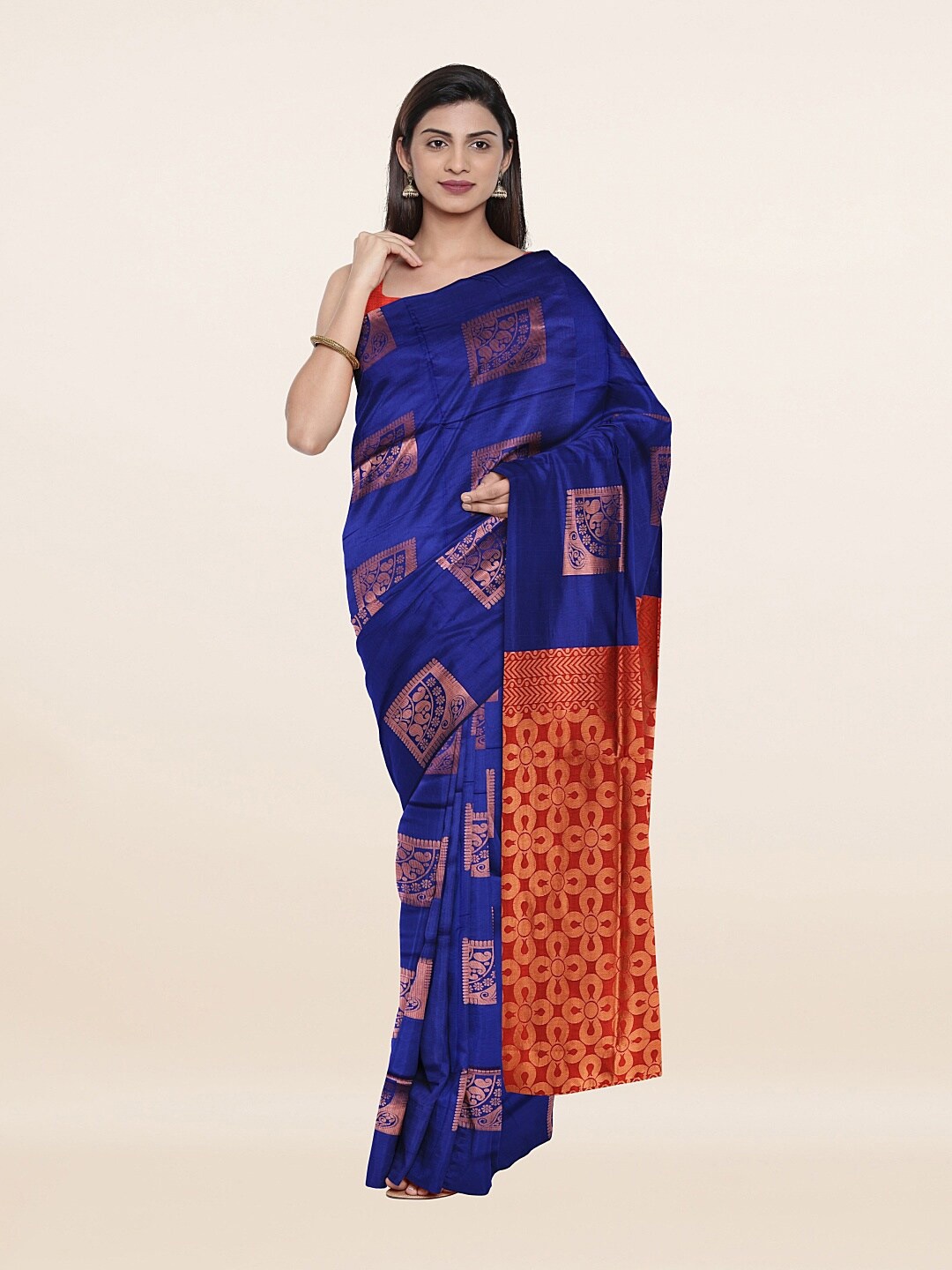 

Pothys Blue & Orange Woven Design Saree