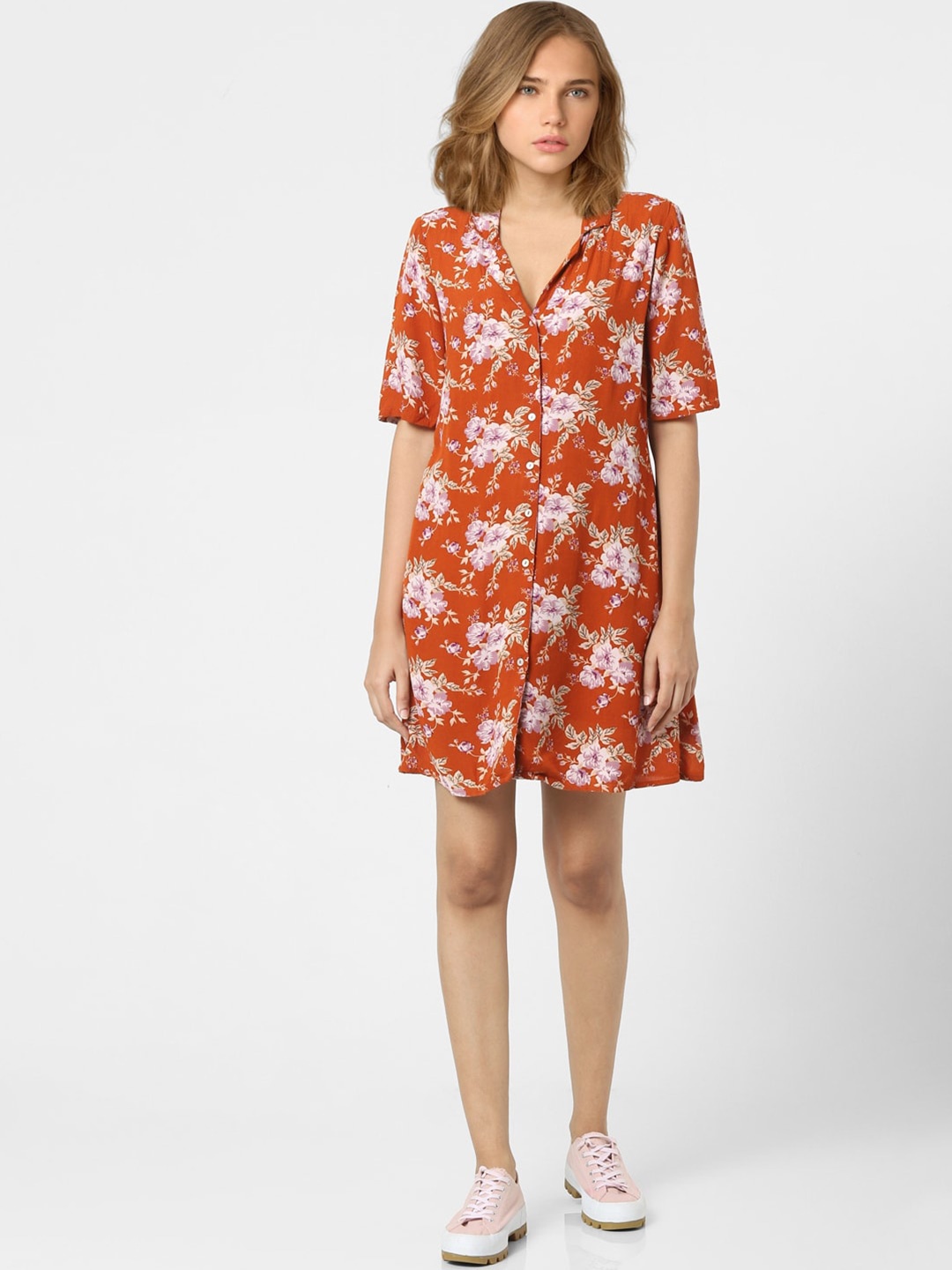 

ONLY Women Brown Floral Printed Shirt Dress