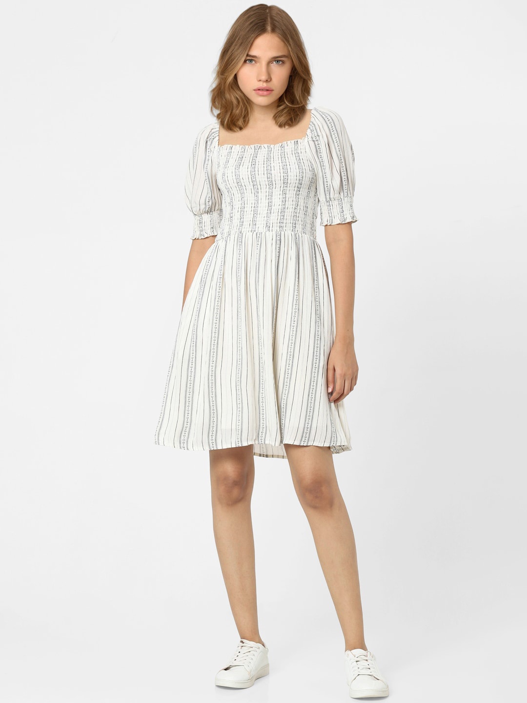 

ONLY Women White Striped Fit & Flare Dress
