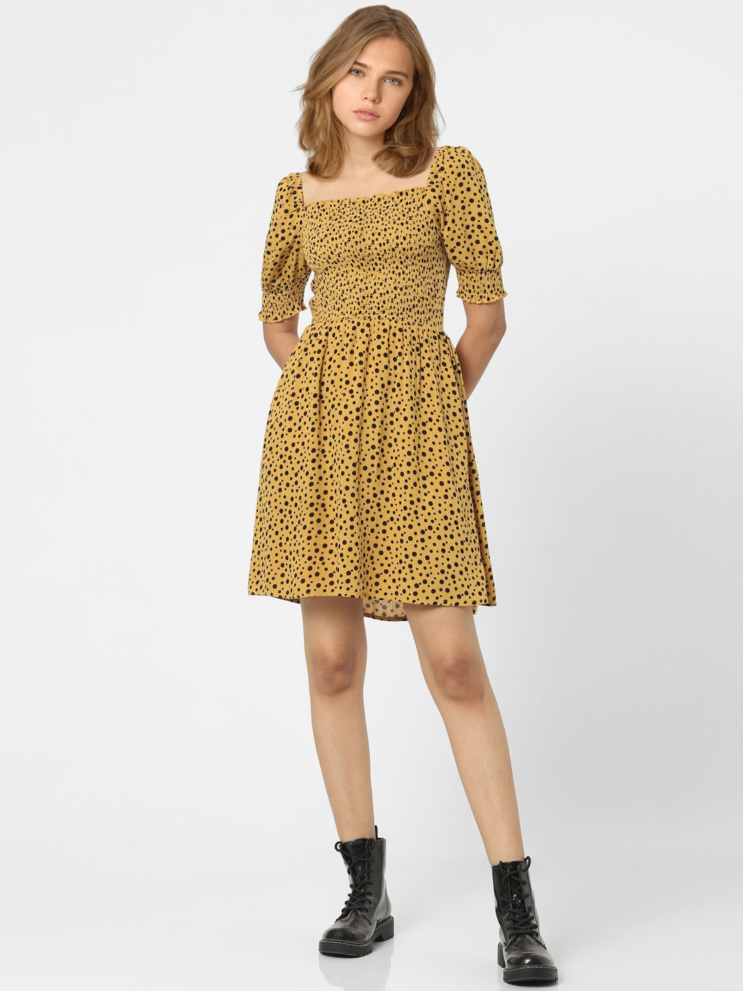 

ONLY Yellow & Black Floral Dress