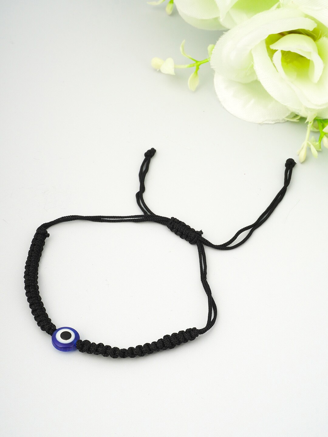 

Urmika Women Black & Blue Evil Eye Beaded Thread Anklet