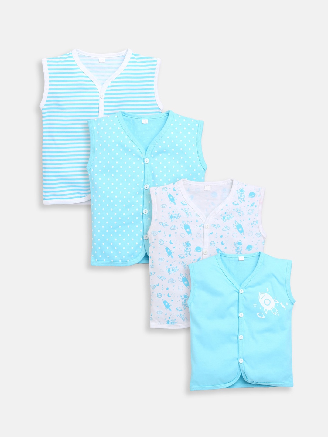 

JBN Creation Unisex Kids Blue Set Of 4 Graphic Printed Innerwear Vests
